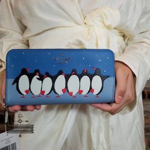 AUTHENTIC Kate Spade Arctic Friends Penguin Large Continental Multi Blue WALLET